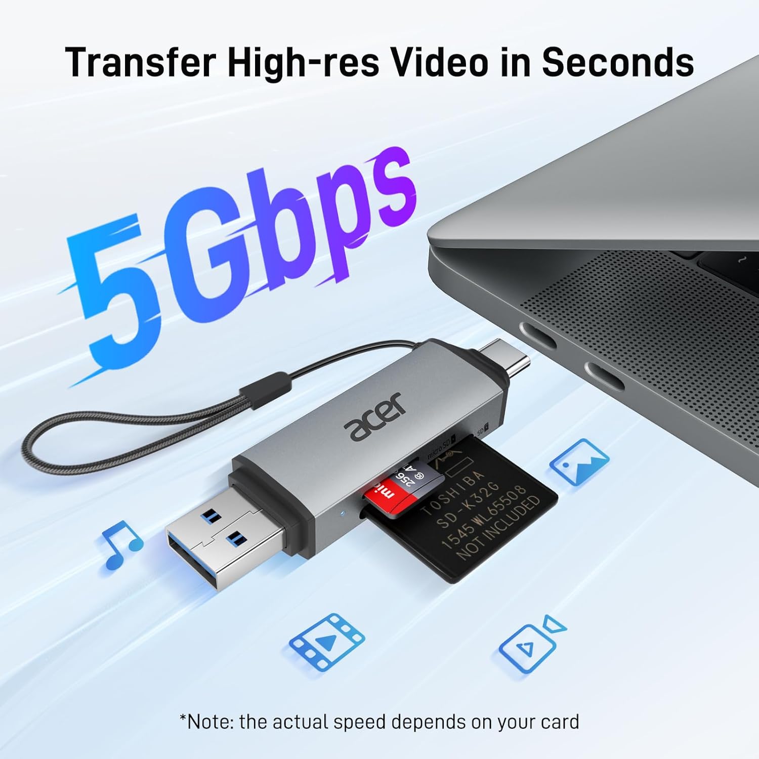 SD Card Reader USB C, Dual Slots USB 3.0 Type C to Micro SD Card Adapter, Memory Card Reader for Microsd, SDHC, SDXC, Compatible with Laptop, PC, Iphone16/15, Macbook Pro/Air, Ipad Pro, Android