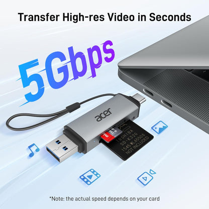 SD Card Reader USB C, Dual Slots USB 3.0 Type C to Micro SD Card Adapter, Memory Card Reader for Microsd, SDHC, SDXC, Compatible with Laptop, PC, Iphone16/15, Macbook Pro/Air, Ipad Pro, Android