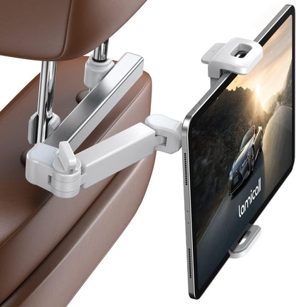 Car Headrest Tablet Holder - [3 in 1 Extension Arm] Adjustable Tablet Car Mount for Back Seat, Road Trip Essentials for Kids, for 4.7-11" Device like Ipad Pro, Air, Mini, Galaxy, Fire, Black