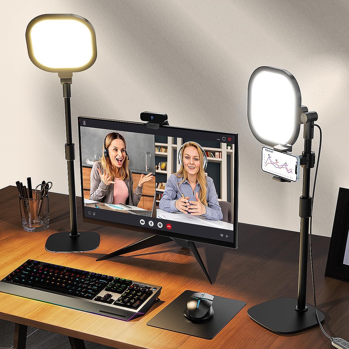 Video Conference Lighting for Zoom Meeting, Ring Light for Desk with Flexible Stand, 30 Light Modes Zoom Lighting for Computer, Desk Ring Light & Memory Function for Video Calls, Live Stream, Webcam