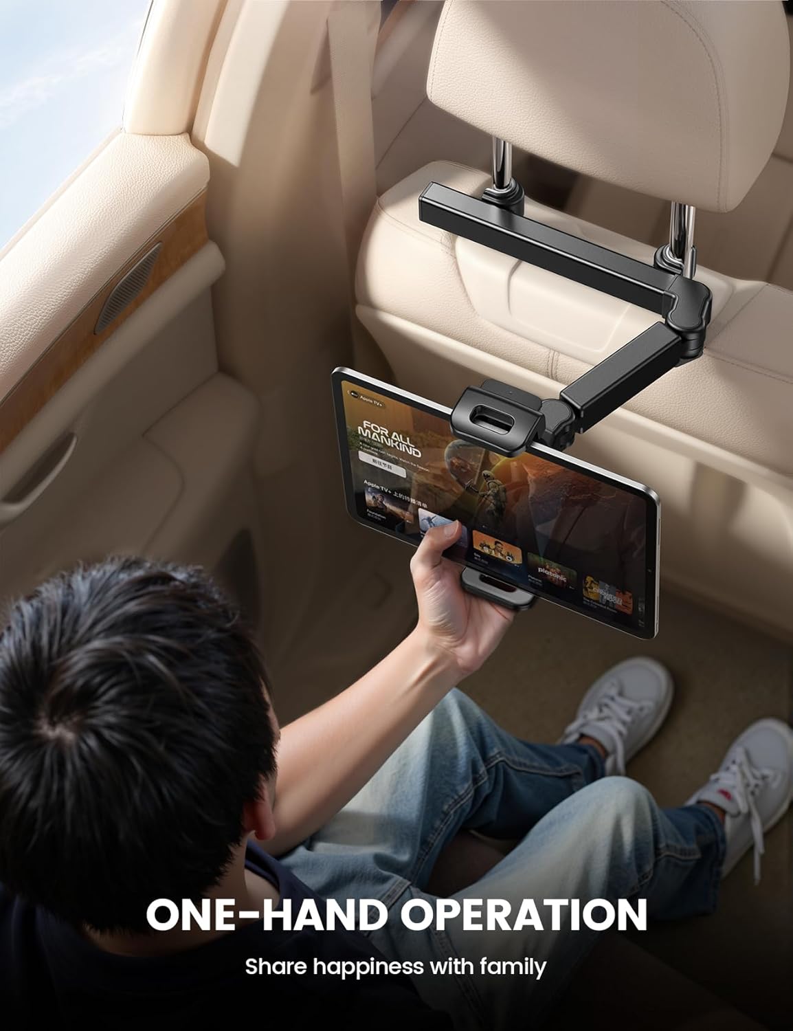 Car Headrest Tablet Holder - [3 in 1 Extension Arm] Adjustable Tablet Car Mount for Back Seat, Road Trip Essentials for Kids, for 4.7-11" Device like Ipad Pro, Air, Mini, Galaxy, Fire, Black
