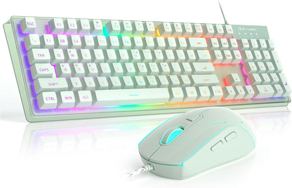 Gaming Keyboard and Mouse Combo, K1 RGB LED Backlit Keyboard with 104 Key for Pc/Laptop(White)