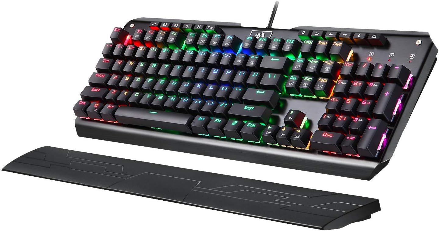 Mechanical Gaming Keyboard Wired, 11 Programmable Backlit Modes, Hot-Swappable Red Switch, Anti-Ghosting, Double-Shot PBT Keycaps, Light up Keyboard for PC Mac
