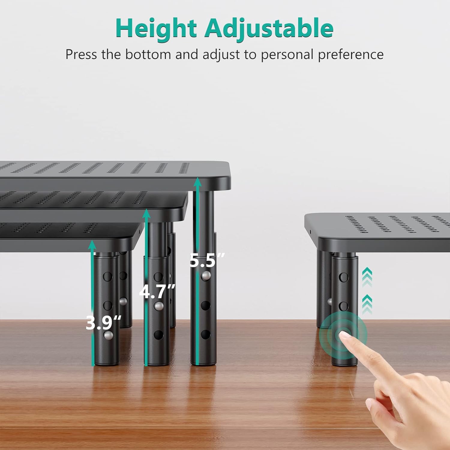 Computer Monitor Stand for Desk, Adjustable Laptop Riser, Desk Monitor Stand underneath Storage for Office, Home, School Supplies (STT003), 1 Pack, Black