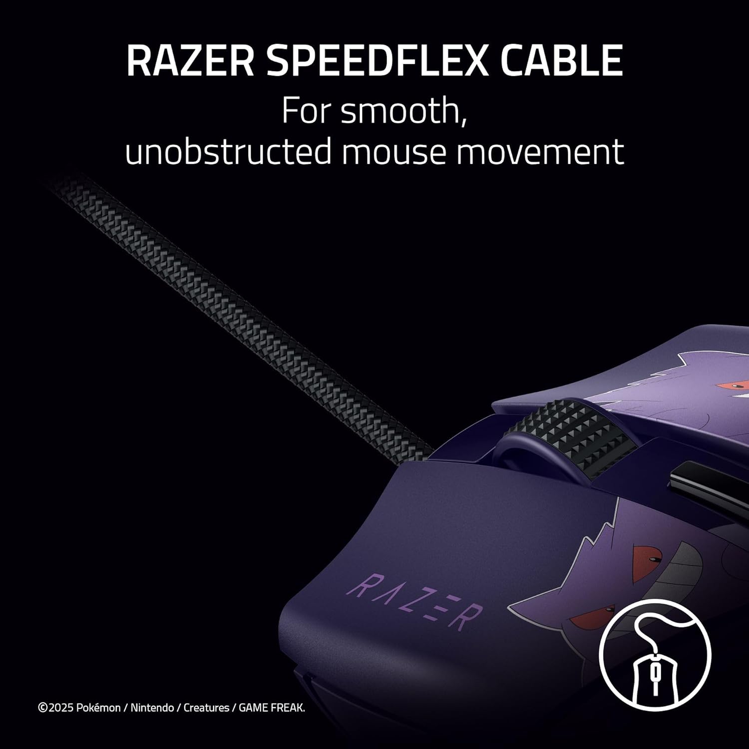 Cobra Wired Gaming Mouse: 58G Lightweight - Gen-3 Optical Switches - Chroma RGB Lighting Underglow - 8500 DPI Optical Sensor - 100% PTFE Mouse Feet - Speedflex Cable - Pokemon Gengar Edition