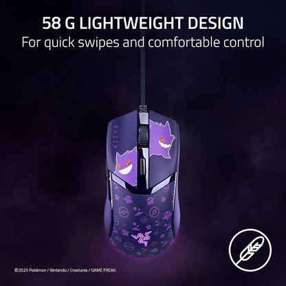 Cobra Wired Gaming Mouse: 58G Lightweight - Gen-3 Optical Switches - Chroma RGB Lighting Underglow - 8500 DPI Optical Sensor - 100% PTFE Mouse Feet - Speedflex Cable - Pokemon Gengar Edition