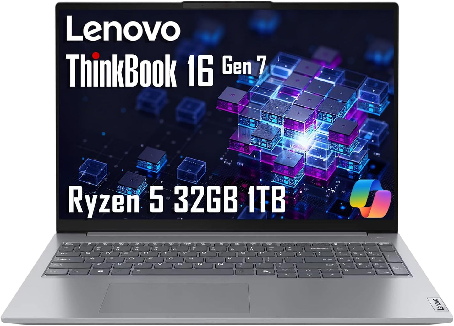 Lenovo Thinkbook 16 Gen 7 Business Laptop (16" FHD+ Anti-Glare, AMD Ryzen 5 7533HS (> I7-1255U), 16GB DDR5 RAM, 512GB SSD), Fingerprint Reader, Webcam, Ethernet, Wi-Fi 6, Win 11 Pro W/ Copilot, Grey
