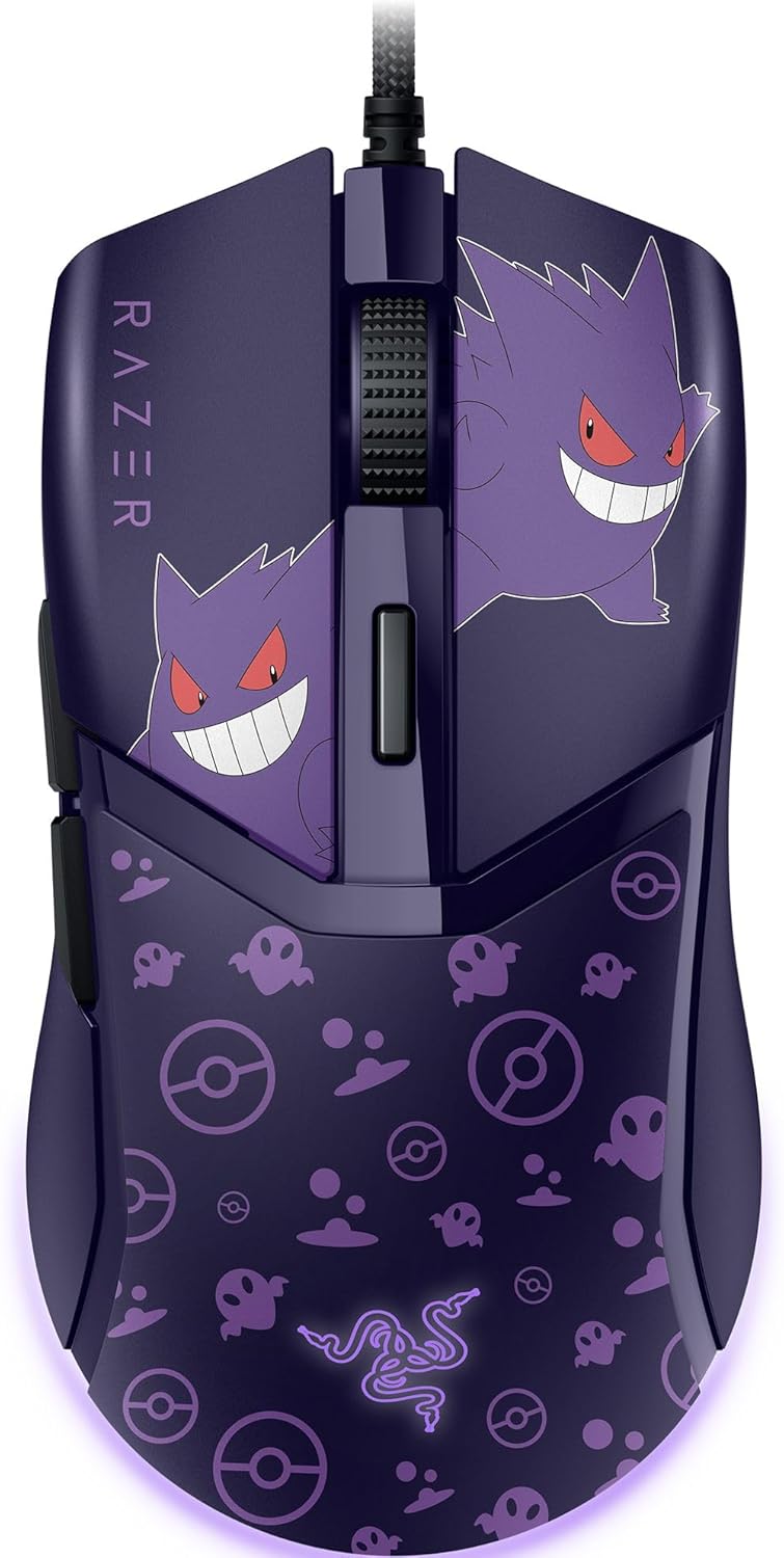 Cobra Wired Gaming Mouse: 58G Lightweight - Gen-3 Optical Switches - Chroma RGB Lighting Underglow - 8500 DPI Optical Sensor - 100% PTFE Mouse Feet - Speedflex Cable - Pokemon Gengar Edition