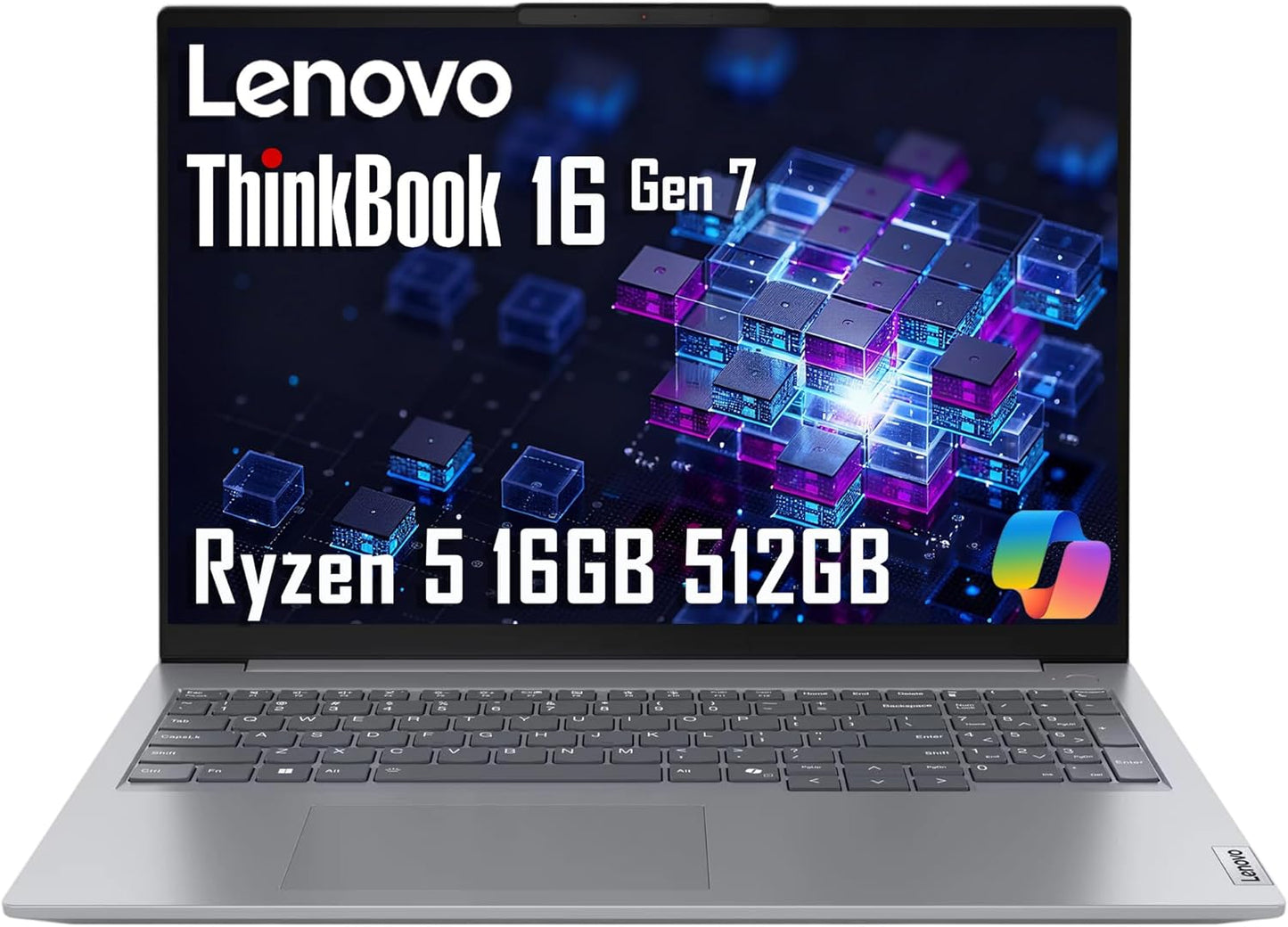 Lenovo Thinkbook 16 Gen 7 Business Laptop (16" FHD+ Anti-Glare, AMD Ryzen 5 7533HS (> I7-1255U), 16GB DDR5 RAM, 512GB SSD), Fingerprint Reader, Webcam, Ethernet, Wi-Fi 6, Win 11 Pro W/ Copilot, Grey