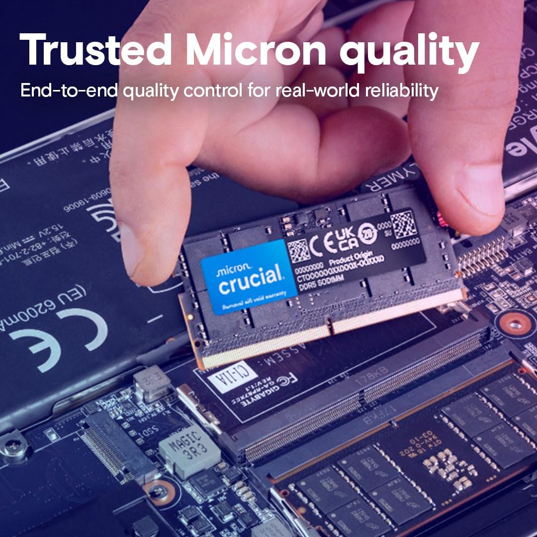 32GB DDR5 RAM Kit (2X16Gb), 5600Mhz (Or 5200Mhz or 4800Mhz) Laptop Memory 262-Pin SODIMM, Compatible with Intel Core and AMD Ryzen 7000, Black - CT2K16G56C46S5