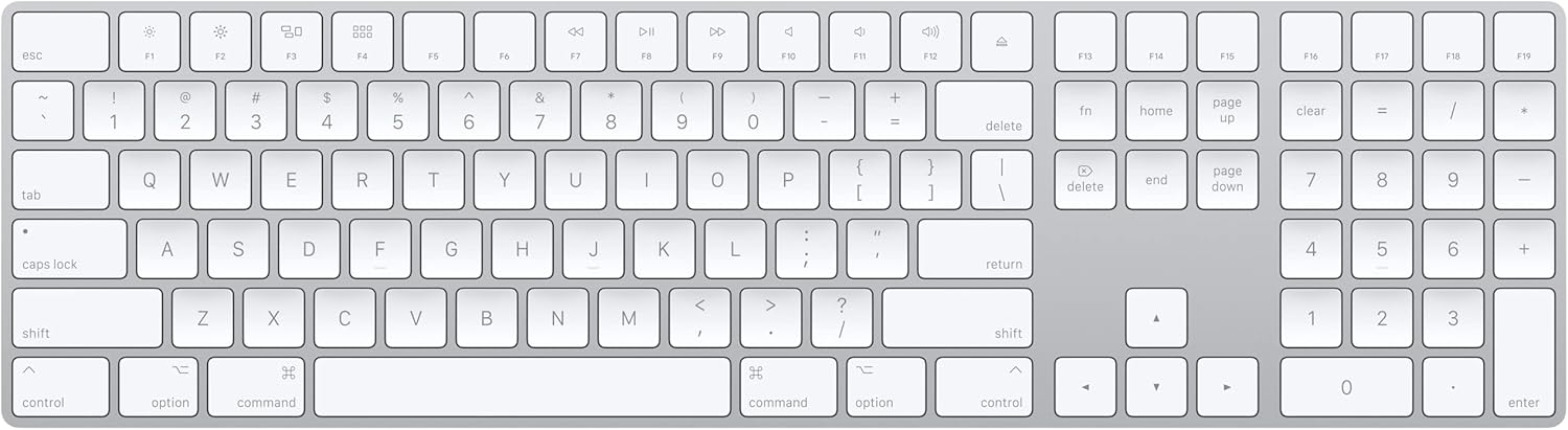 Magic Keyboard with Numeric Keypad: Wireless, Bluetooth, Rechargeable. Works with Mac, Ipad, or Iphone; US English - White