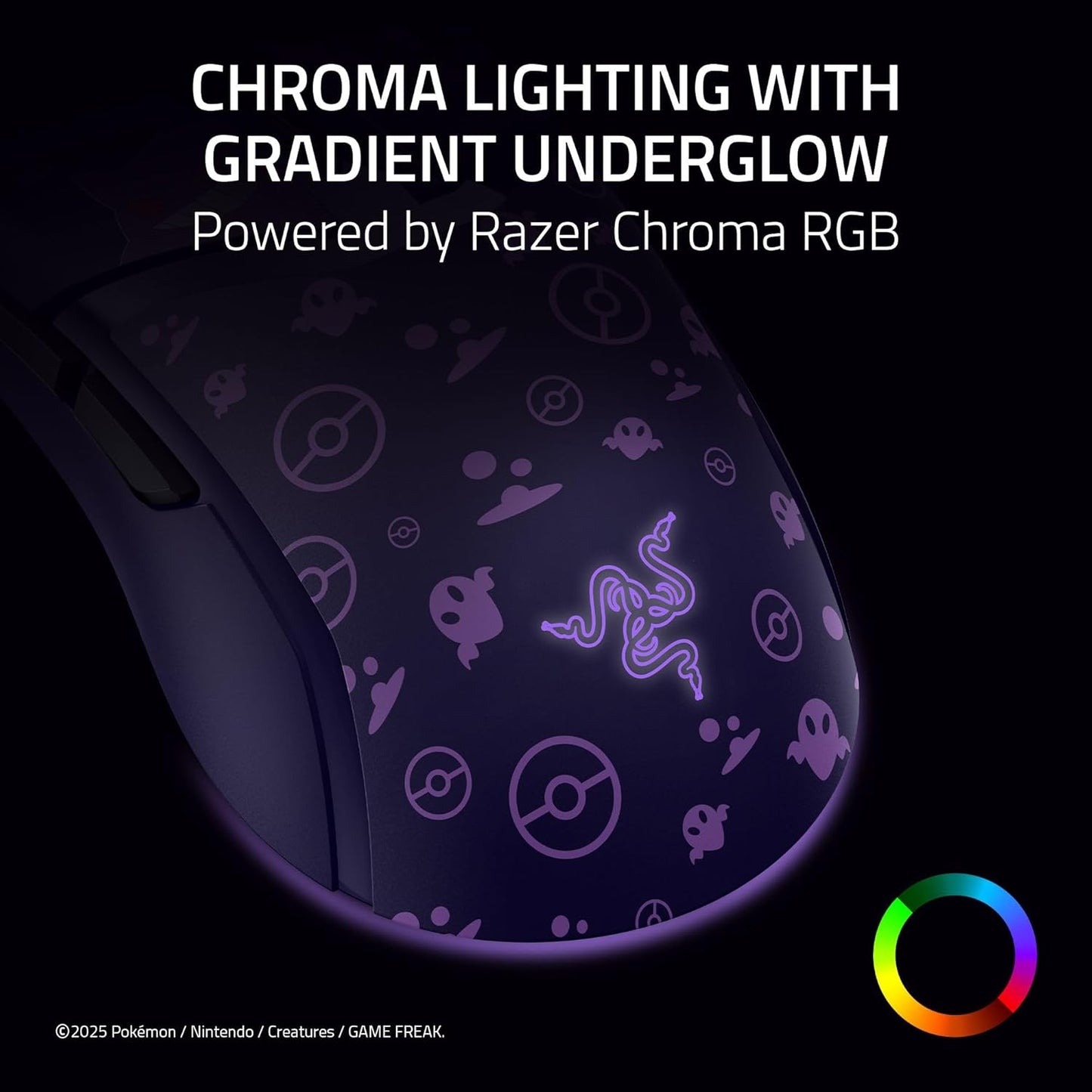 Cobra Wired Gaming Mouse: 58G Lightweight - Gen-3 Optical Switches - Chroma RGB Lighting Underglow - 8500 DPI Optical Sensor - 100% PTFE Mouse Feet - Speedflex Cable - Pokemon Gengar Edition