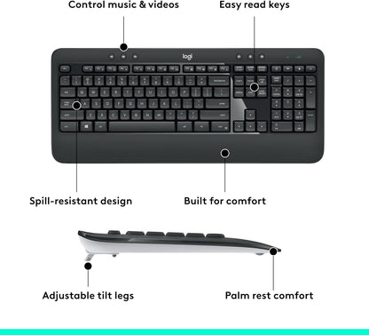 MK540 Advanced Wireless Keyboard and Mouse Combo for Windows, 2.4 Ghz Unifying Usb-Receiver, Multimedia Hotkeys, 3-Year Battery Life, for PC, Laptop