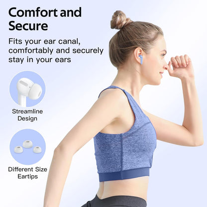 Bluetooth Headphones True Wireless Earbuds 60H Playback LED Power Display Earphones with Wireless Charging Case IPX5 Waterproof In-Ear Ear Buds with Mic for TV Smart Phone Laptop Computer Sports