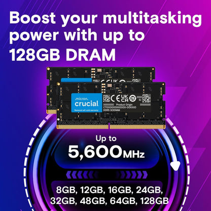 32GB DDR5 RAM Kit (2X16Gb), 5600Mhz (Or 5200Mhz or 4800Mhz) Laptop Memory 262-Pin SODIMM, Compatible with Intel Core and AMD Ryzen 7000, Black - CT2K16G56C46S5