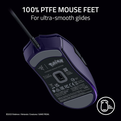 Cobra Wired Gaming Mouse: 58G Lightweight - Gen-3 Optical Switches - Chroma RGB Lighting Underglow - 8500 DPI Optical Sensor - 100% PTFE Mouse Feet - Speedflex Cable - Pokemon Gengar Edition