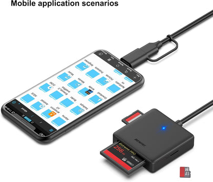 Memory Card Reader,  4In1 USB 3.0 and USB-C to SD Micro SD MS CF Card Reader Adapter, 4 Cards Simultaneously Read and Write, Compatible with Iphone 15 Series, Macbook Pro/Air 2023, and More