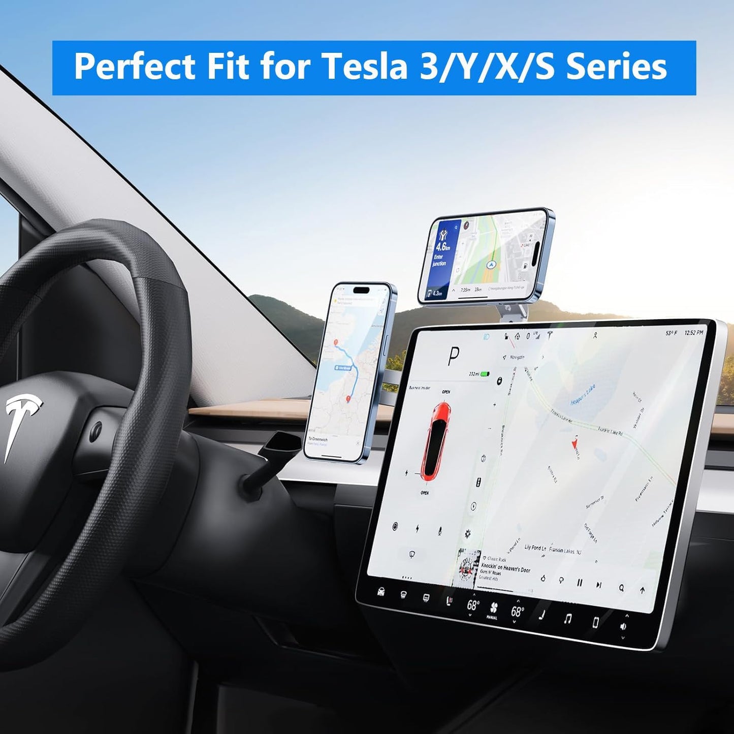 Magnetic Phone Holder for Laptop, Magsafe Laptop Phone Mount for Iphone 17/16/15/14/13/12 & All Phones, 180°Adjustable Magnetic Phone Holder for Tesla Monitor (Gray)
