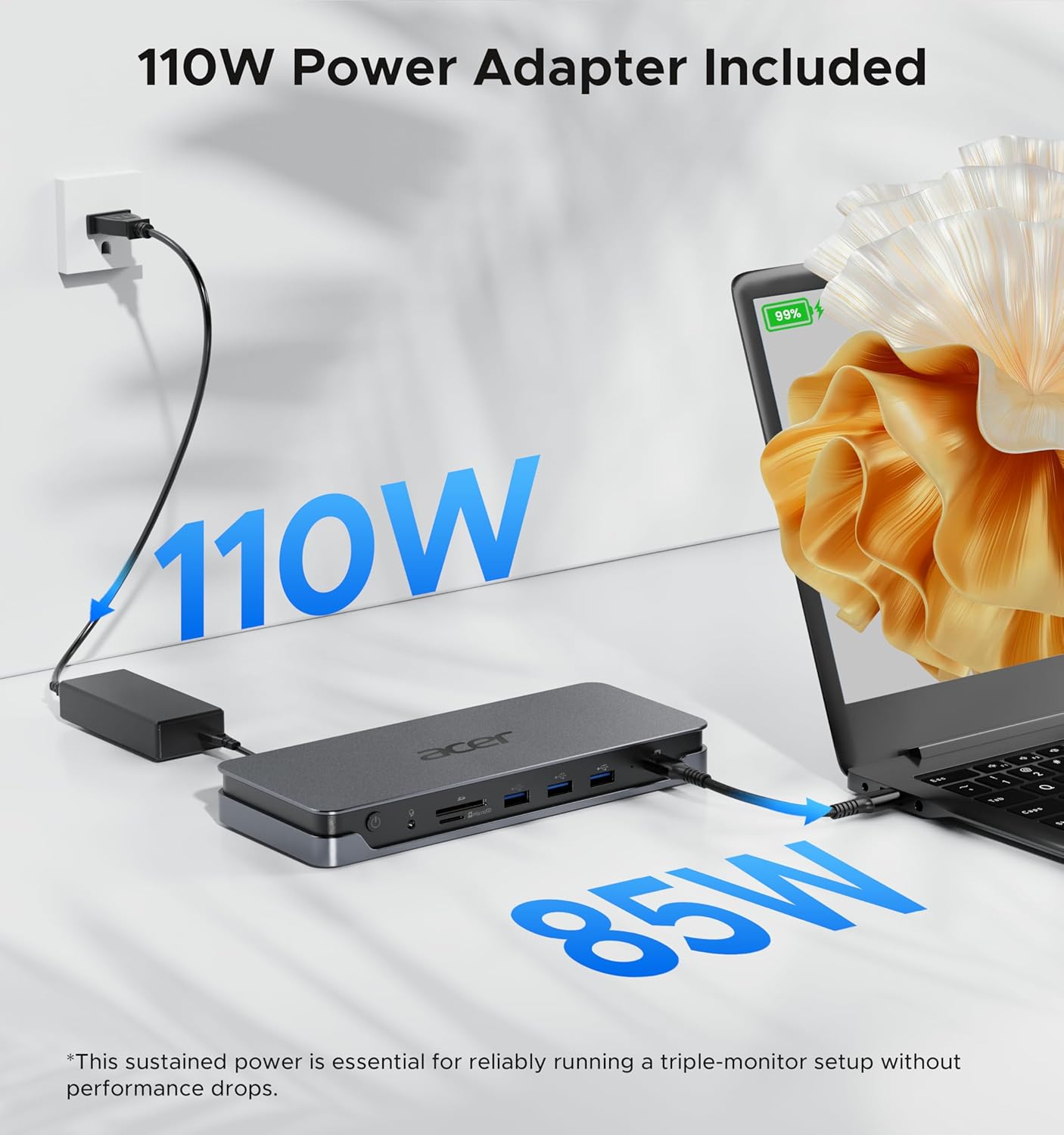 Premium 13-In-1 Docking Station with 110W PD & Triple Monitor Support | Dual 4K HDMI and Dp,5Gbps USB A/C,Gigabit Ethernet,Security Lock | Laptop Docking Station for Windows/Dell/Hp/Lenovo/Asus