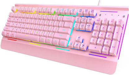 Gaming Keyboard, USB Wired Computer Keyboard, 15-Zone RGB Illumination, IP32 Water Resistance, 25 Anti-Ghosting Keys, All-Metal Panel (Whisper Quiet Gaming Switch)