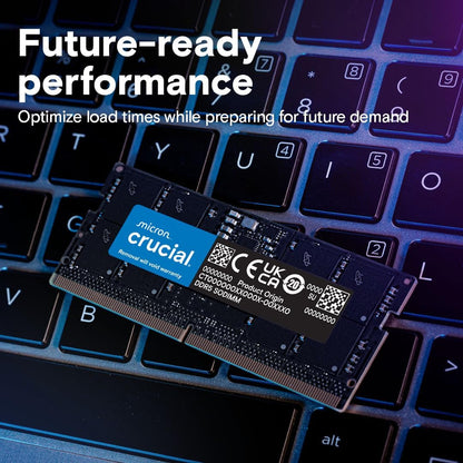 32GB DDR5 RAM Kit (2X16Gb), 5600Mhz (Or 5200Mhz or 4800Mhz) Laptop Memory 262-Pin SODIMM, Compatible with Intel Core and AMD Ryzen 7000, Black - CT2K16G56C46S5