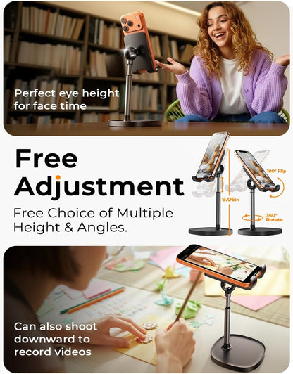 Cell Phone Stand Adjust for Iphone Phone Holder for Desk Recording, Gifts Women Office Desk Accessories PC Gaming Essentials Kitchen Gadgets Fit Otterbox Case Switch Ipad Air Tablet 4-10 In