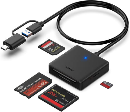 Memory Card Reader,  4In1 USB 3.0 and USB-C to SD Micro SD MS CF Card Reader Adapter, 4 Cards Simultaneously Read and Write, Compatible with Iphone 15 Series, Macbook Pro/Air 2023, and More