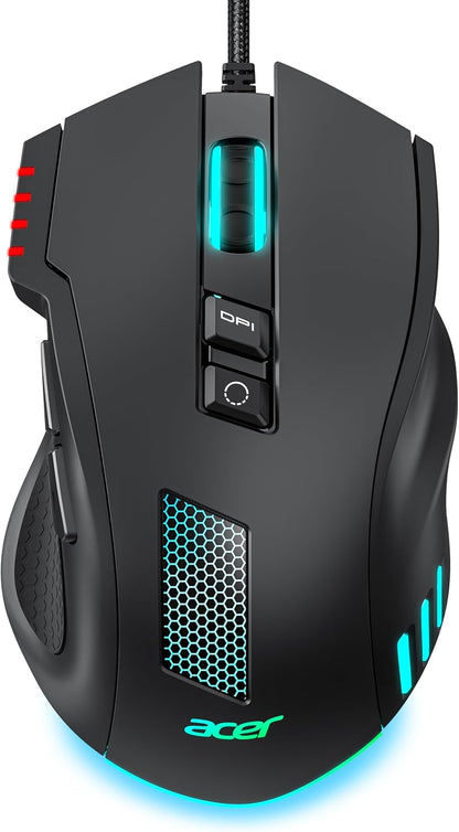 Wired Gaming Mouse, 12,800 DPI RGB Ergonomic Computer Mouse with Optical Sensor, 8 Programmable Buttons, 12 Backlit Modes, Software for DIY Keybinds, Rapid Fire, USB Gaming Mice for Laptop, PC