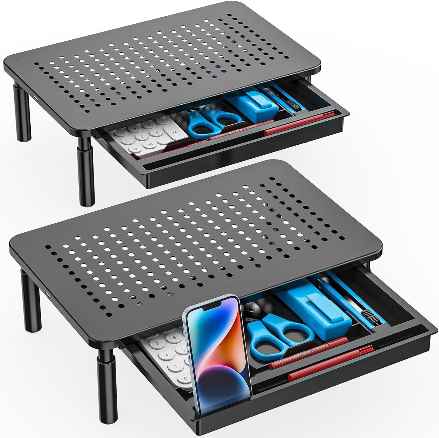 Computer Monitor Stand for Desk, Adjustable Laptop Riser, Desk Monitor Stand underneath Storage for Office, Home, School Supplies (STT003), 1 Pack, Black