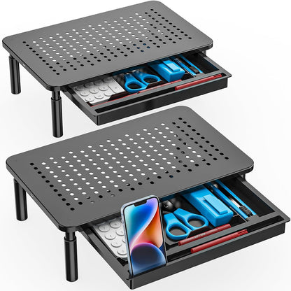 Computer Monitor Stand for Desk, Adjustable Laptop Riser, Desk Monitor Stand underneath Storage for Office, Home, School Supplies (STT003), 1 Pack, Black