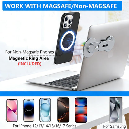 Magnetic Phone Holder for Laptop, Magsafe Laptop Phone Mount for Iphone 17/16/15/14/13/12 & All Phones, 180°Adjustable Magnetic Phone Holder for Tesla Monitor (Gray)