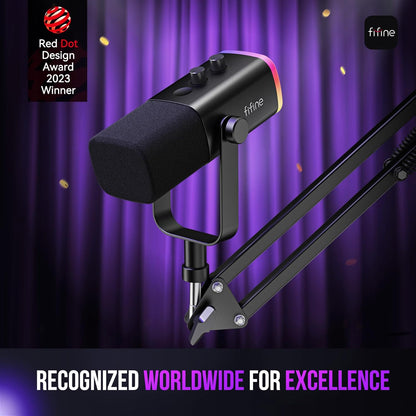 XLR/USB Gaming Microphone Set, Dynamic PC Mic for Streaming Podcasting, Computer RGB Mic Kit with Boom Arm Stand, Mute Button, Headphones Jack, for Recording Vocal Voice-Over-Ampligame AM8T