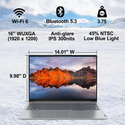 Lenovo Thinkbook 16 Gen 7 Business Laptop (16" FHD+ Anti-Glare, AMD Ryzen 5 7533HS (> I7-1255U), 16GB DDR5 RAM, 512GB SSD), Fingerprint Reader, Webcam, Ethernet, Wi-Fi 6, Win 11 Pro W/ Copilot, Grey