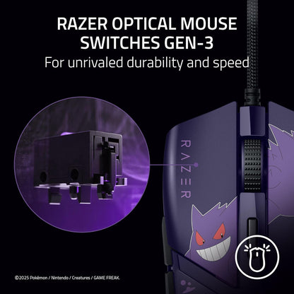 Cobra Wired Gaming Mouse: 58G Lightweight - Gen-3 Optical Switches - Chroma RGB Lighting Underglow - 8500 DPI Optical Sensor - 100% PTFE Mouse Feet - Speedflex Cable - Pokemon Gengar Edition