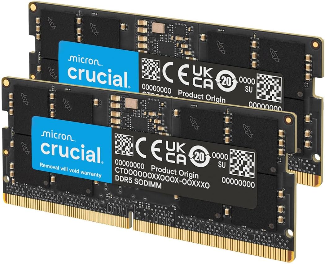 32GB DDR5 RAM Kit (2X16Gb), 5600Mhz (Or 5200Mhz or 4800Mhz) Laptop Memory 262-Pin SODIMM, Compatible with Intel Core and AMD Ryzen 7000, Black - CT2K16G56C46S5