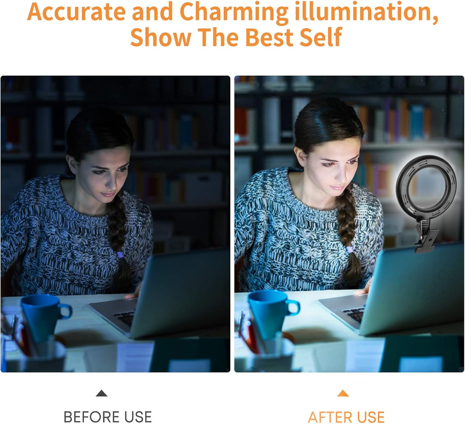 Video Conference Lighting Kit, Ring Light Clip on Laptop Monitor with 5 Dimmable Color & 5 Brightness Level for Webcam Lighting/Zoom Lighting/Remote Working/Self Broadcasting and Live Streaming, Etc.