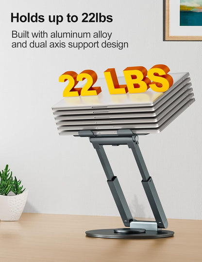 Telescopic Laptop Stand for Desk with 360° Swivel Base, Sit to Stand, Height Adjustable, Portable Riser Holder for Good Posture, Compatible with Macbook Pro, All Laptops 10-17"-Gray