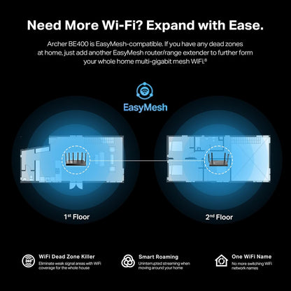 Archer BE6500 Dual-Band Wi-Fi 7 Router (Archer BE400) | Dual 2.5 Gbps Ports USB 3.0 | Covers up to 2,400 Sq. Ft and 90 Devices | Quad-Core CPU| Homeshield, Private Iot, Free Expert Support