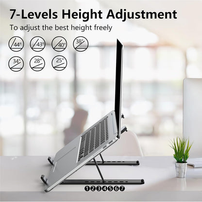 Laptop Stand for Desk, Adjustable Laptop Riser Abs+Silicone Foldable Portable Notebook Holder, Ventilated Cooling Notebook Mount Computer Stand for 10-15.6” Laptops,Tablets-Black