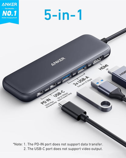 USB C Hub, 5-In-1 USBC to HDMI Splitter with 4K Display, 1 X Powered USB-C 5Gbps & 2×Powered USB-A 3.0 5Gbps Data Ports for Macbook Pro, Macbook Air, Dell and More