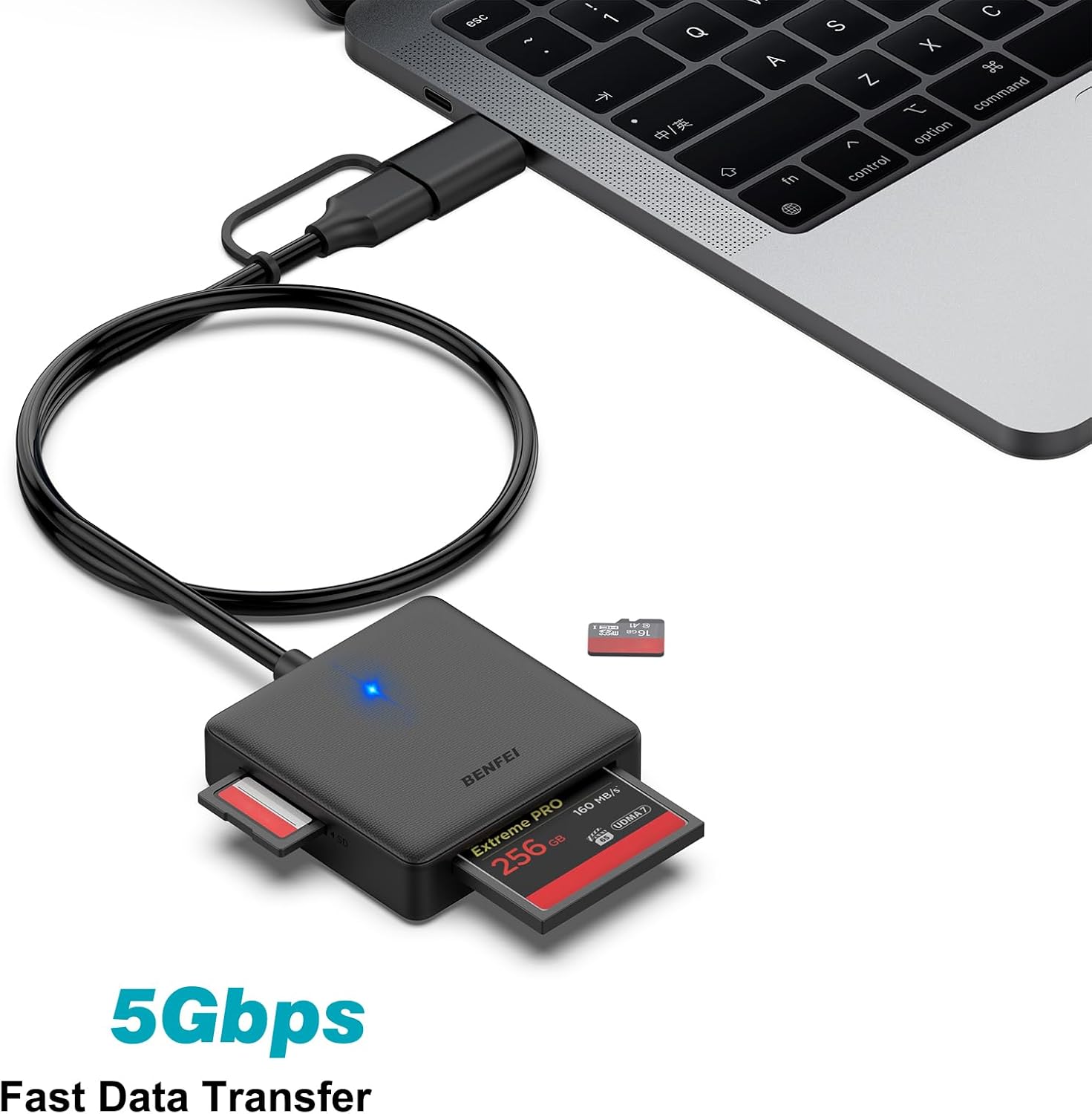 Memory Card Reader,  4In1 USB 3.0 and USB-C to SD Micro SD MS CF Card Reader Adapter, 4 Cards Simultaneously Read and Write, Compatible with Iphone 15 Series, Macbook Pro/Air 2023, and More