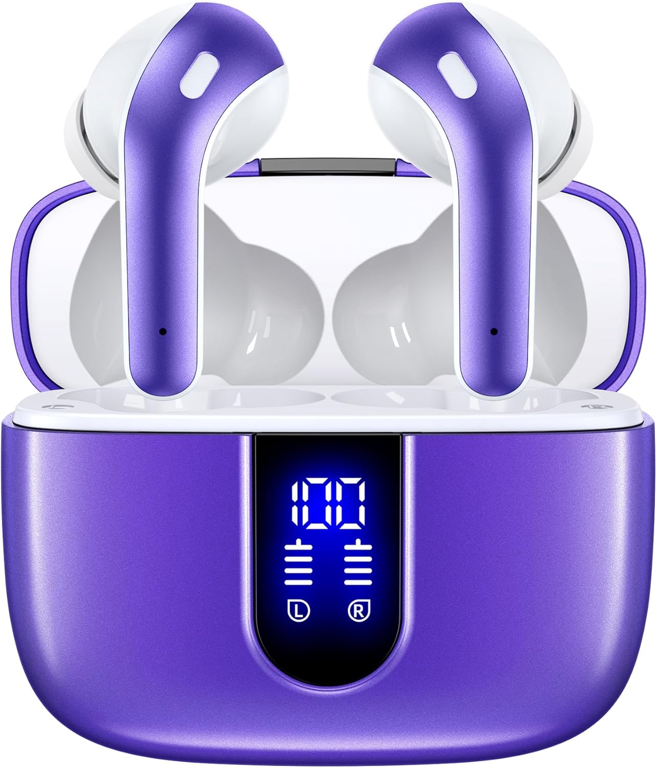 Bluetooth Headphones True Wireless Earbuds 60H Playback LED Power Display Earphones with Wireless Charging Case IPX5 Waterproof In-Ear Ear Buds with Mic for TV Smart Phone Laptop Computer Sports