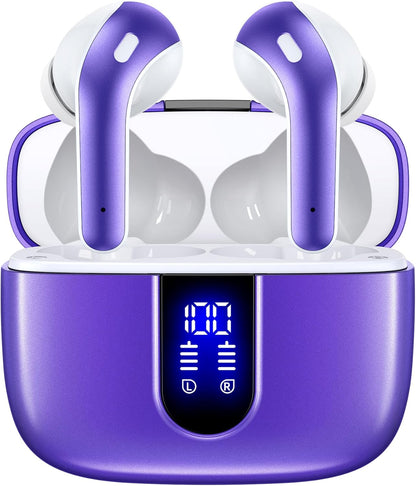 Bluetooth Headphones True Wireless Earbuds 60H Playback LED Power Display Earphones with Wireless Charging Case IPX5 Waterproof In-Ear Ear Buds with Mic for TV Smart Phone Laptop Computer Sports
