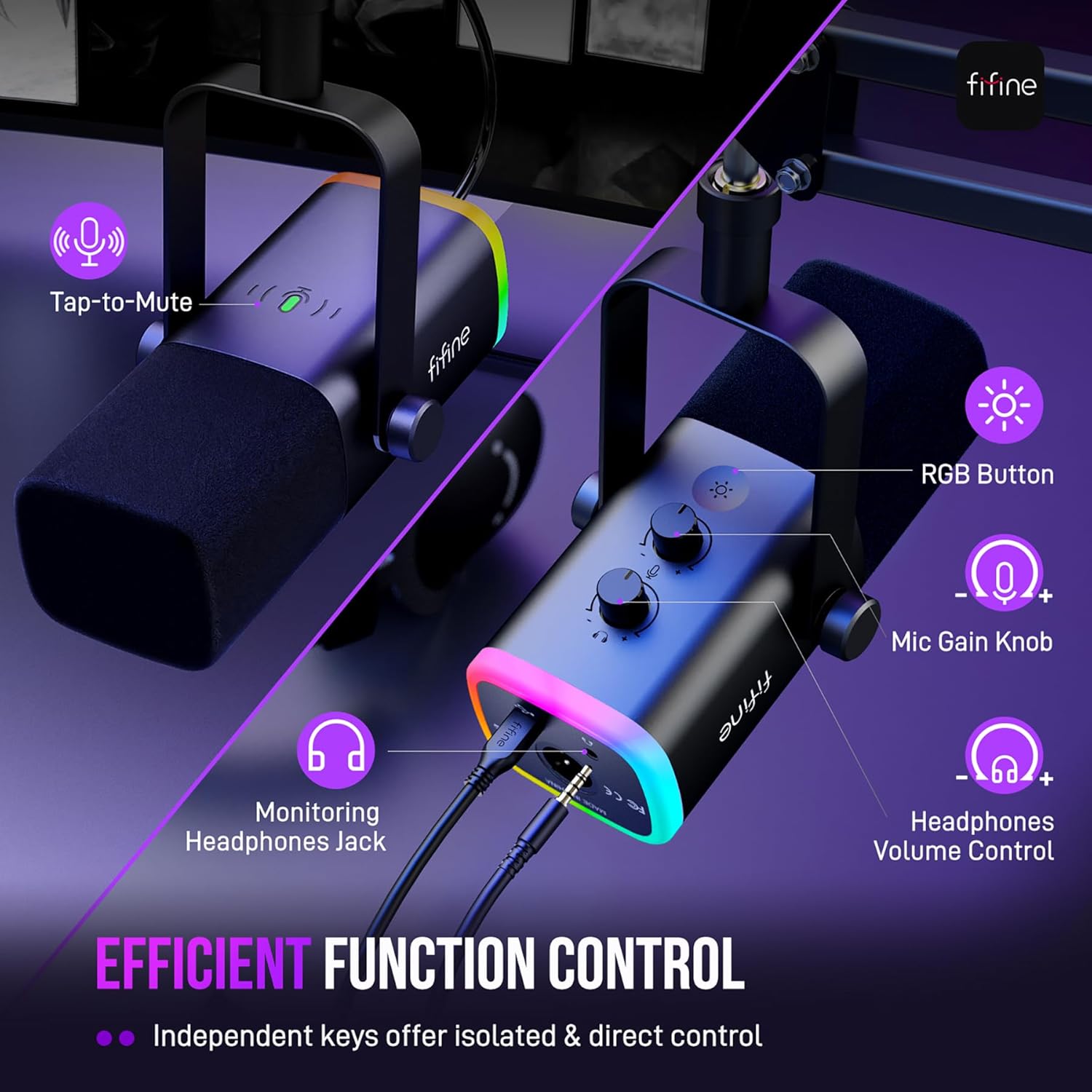 XLR/USB Gaming Microphone Set, Dynamic PC Mic for Streaming Podcasting, Computer RGB Mic Kit with Boom Arm Stand, Mute Button, Headphones Jack, for Recording Vocal Voice-Over-Ampligame AM8T