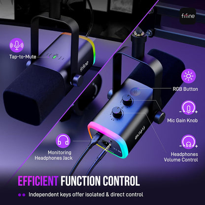 XLR/USB Gaming Microphone Set, Dynamic PC Mic for Streaming Podcasting, Computer RGB Mic Kit with Boom Arm Stand, Mute Button, Headphones Jack, for Recording Vocal Voice-Over-Ampligame AM8T