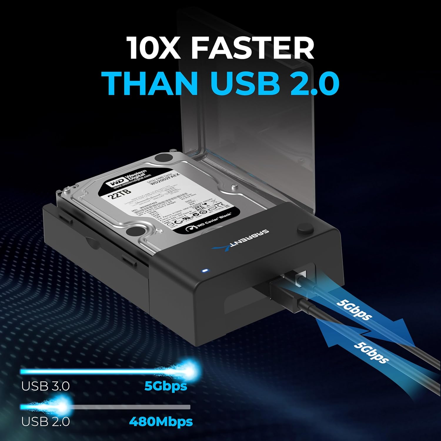 USB 3.0 to SATA External Hard Drive Lay-Flat Docking Station for 2.5 or 3.5In HDD, SSD [Support UASP] (EC-DFLT)