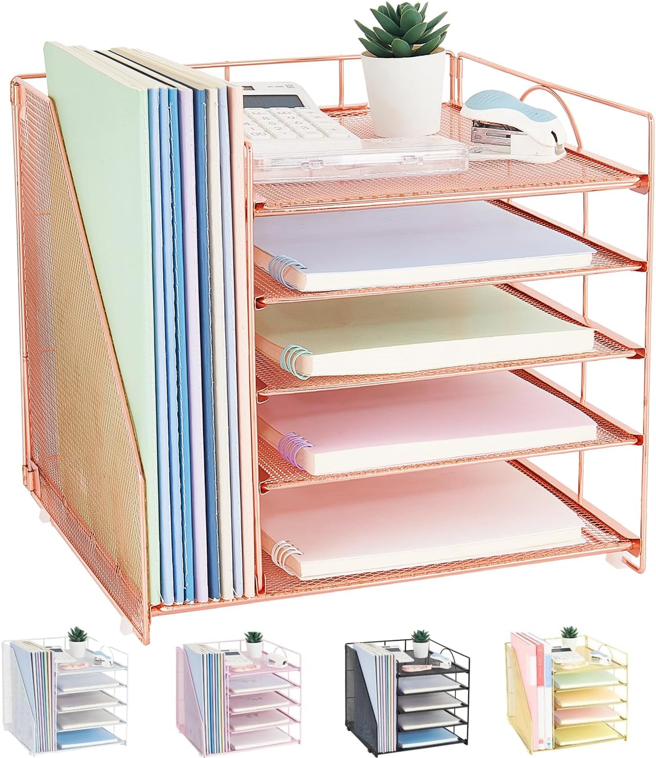 Desk Organizers and Accessories, 5-Tier Paper Letter Tray Organizer with File Holder, Desktop Organizer for Office Supplies (Black)