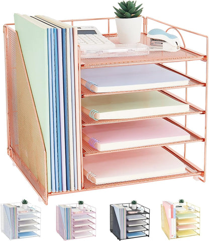 Desk Organizers and Accessories, 5-Tier Paper Letter Tray Organizer with File Holder, Desktop Organizer for Office Supplies (Black)