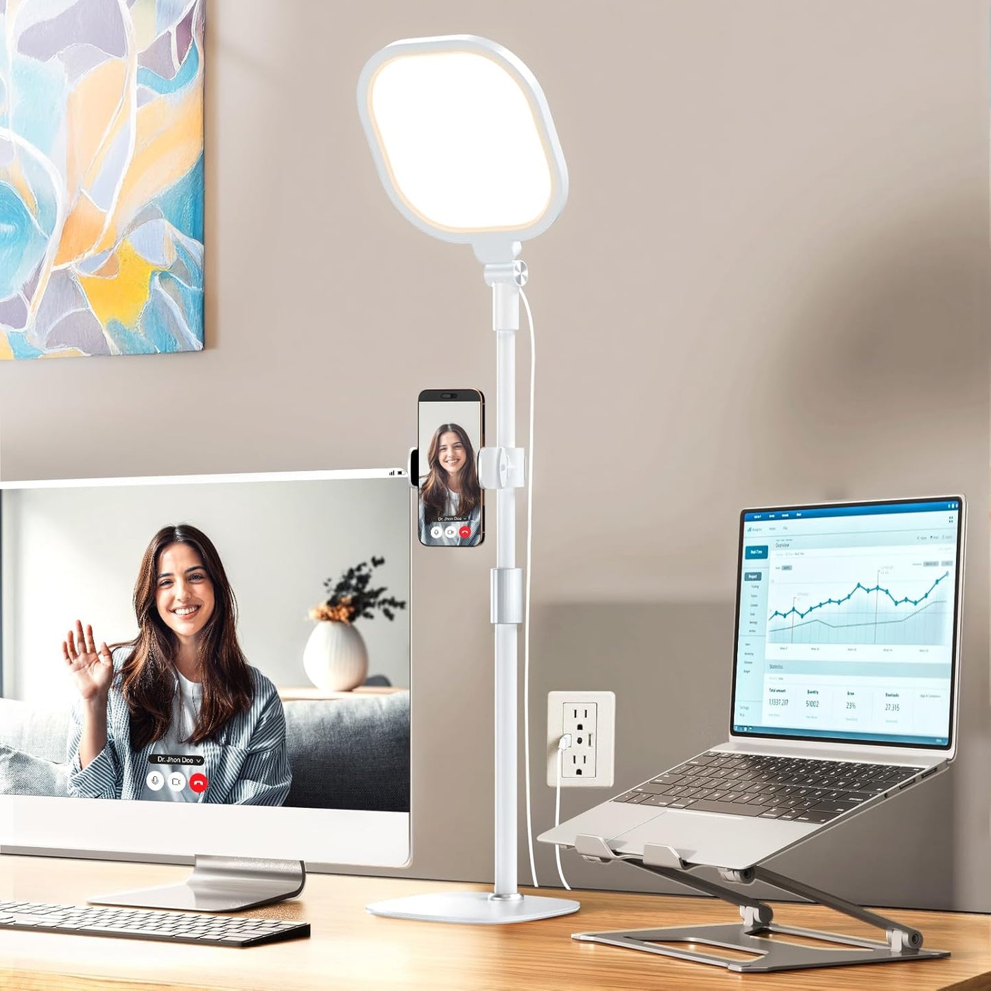 Video Conference Lighting for Zoom Meeting, Ring Light for Desk with Flexible Stand, 30 Light Modes Zoom Lighting for Computer, Desk Ring Light & Memory Function for Video Calls, Live Stream, Webcam
