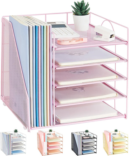 Desk Organizers and Accessories, 5-Tier Paper Letter Tray Organizer with File Holder, Desktop Organizer for Office Supplies (Black)